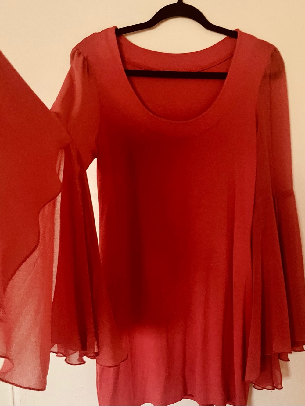 Chiffon Bell-Sleeve Dress S/M in coral